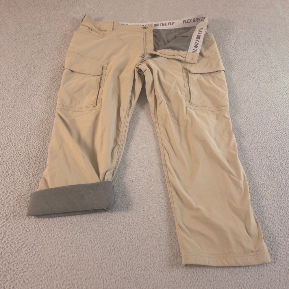 Duluth Trading Pants Mens 44x30 Tan DuluthFlex Dry on the Fly Fleece Lined Cargo